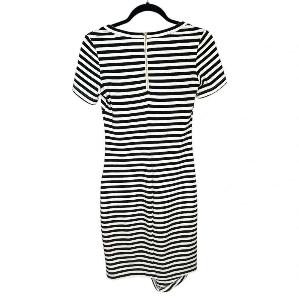 Calvin Klein Asymmetrical Hem Short Sleeve Striped Dress Women’s 2 Black White - Picture 3 of 3